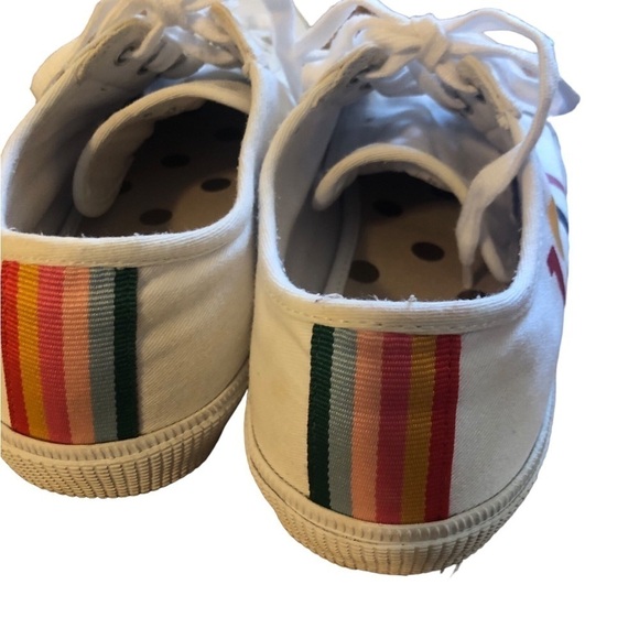 Boden 1991 White Lace Up Sneaker Size 10 Rainbow Print Colorful Canvas Fall - Picture 4 of 6